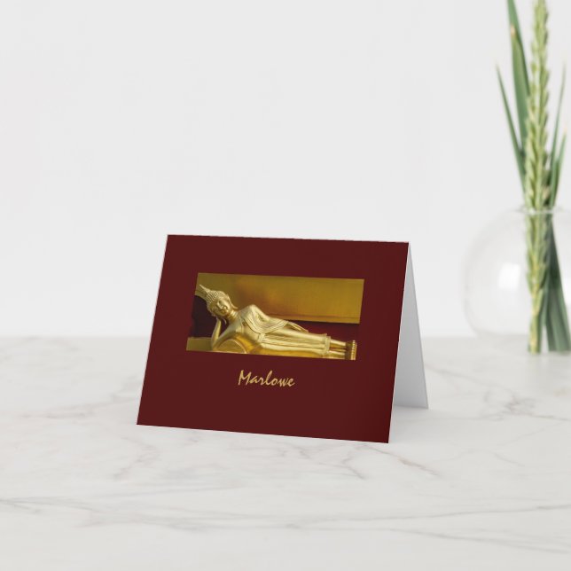 Zen Gold and Dark Red Meditation Buddha Note Card (Front)