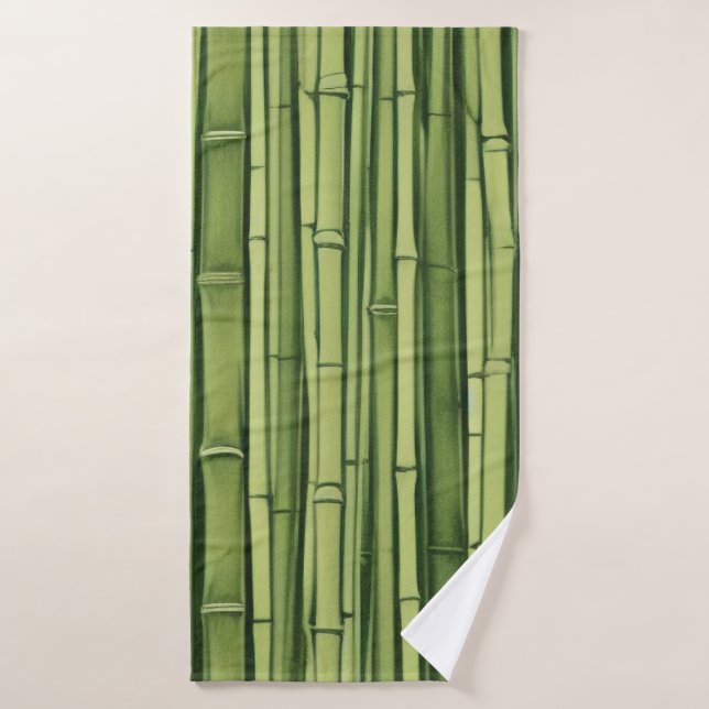 zen green bamboo pattern background nature asia ja bath towel (Bath Towel)