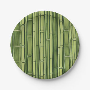 zen green bamboo pattern background nature asia ja paper plate