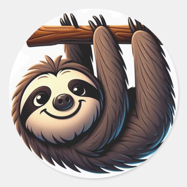 Zen Green Chill Sloth Classic Round Sticker (Front)