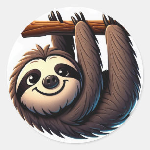 Zen Green Chill Sloth Classic Round Sticker