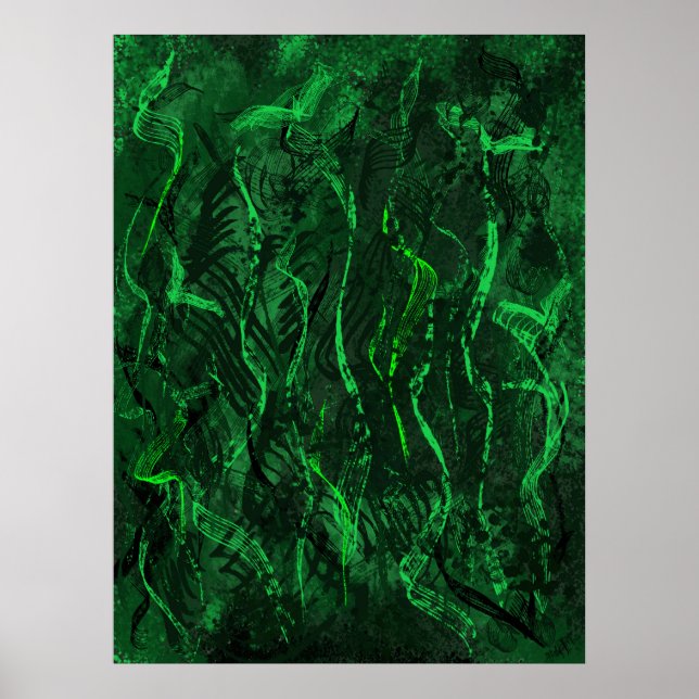 Zen Green Tunes Calming Abstract Wall Art Poster (Devant)