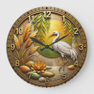 Zen Heron Sun & Lotus Round Acrylic Wall Clock