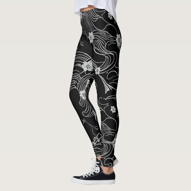 Zen Ink Flow Leggings Black and White  (Left)