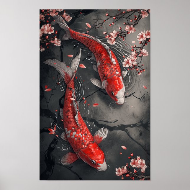 Zen Koi Fish and Cherry Blossoms Poster (Front)