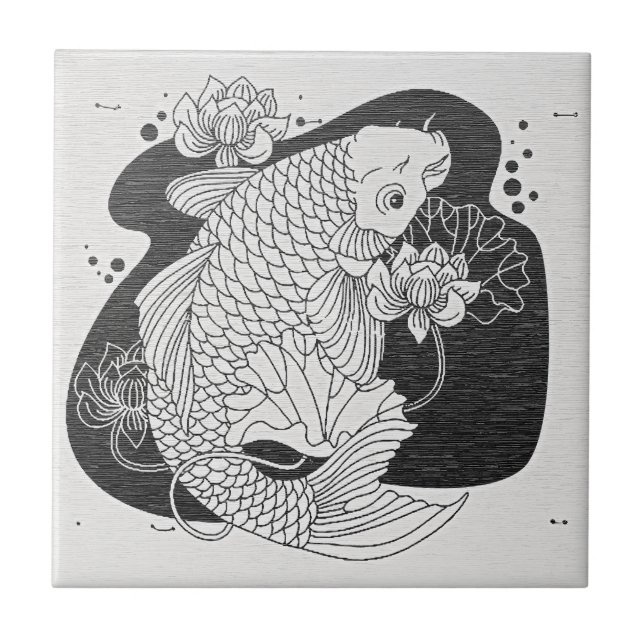 Zen Koi Lotus Ceramic Tile (Front)