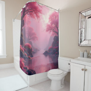Zen landscape in flamingo pink