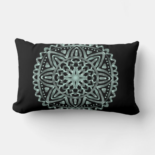 Zen Mandala Black Throw Pillow (Front)
