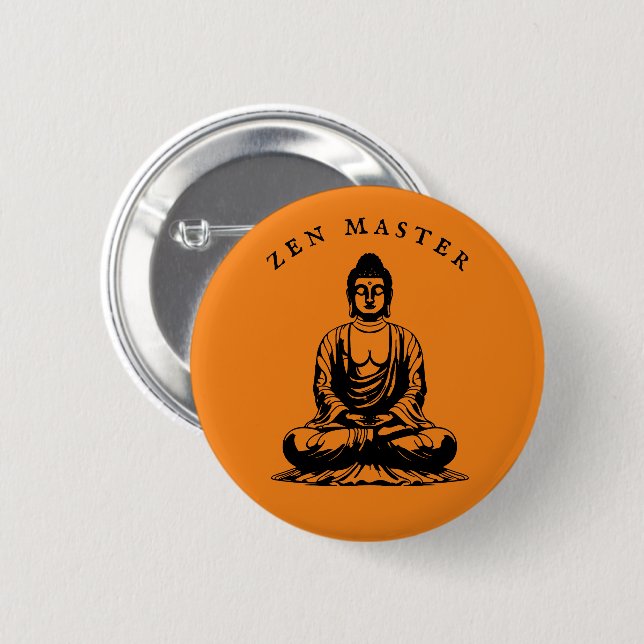 Zen Master - Buddha meditation Orange 2 Inch Round Button (Front & Back)