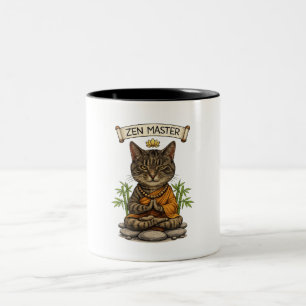 Zen Master Cat Funny Chill Gray Tabby Cat Gift  Two-Tone Coffee Mug
