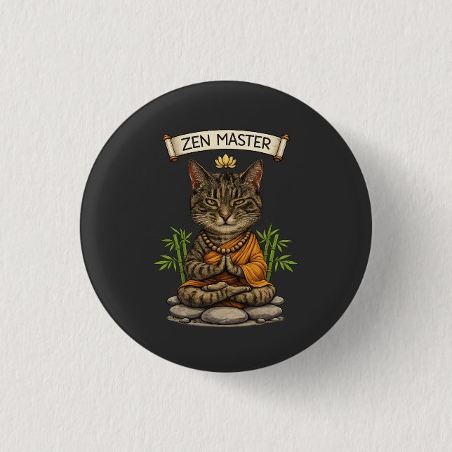 Zen Master Cat Funny Chill Grey Tabby Cat Gift  1 Inch Round Button (Front)