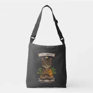 Zen Master Cat Funny Chill Grey Tabby Cat Gift Crossbody Bag