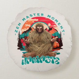 Zen Master Moment Bigfoot Meditation Retro Art Round Pillow