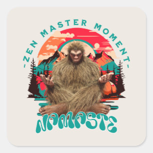 Zen Master Moment Bigfoot Meditation Retro Art Square Sticker