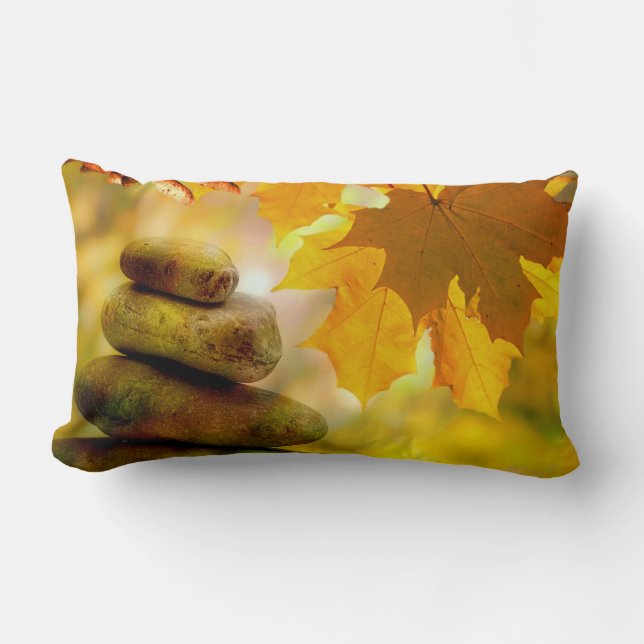 Zen meditation stones and Maple Leaves Lumbar Pillow (Front)