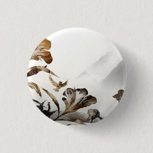 Zen Misty Mountain Birds Minimalist Nature 1 Inch Round Button