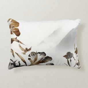 Zen Misty Mountain Birds Minimalist Nature Accent Pillow