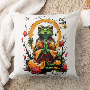 Zen Mode On Meditating Frog Monk Throw Pillow
