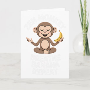 Zen Monkey Breathe Nana Repeat Funny Yoga Meditati Card