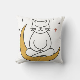 Zen Moon Cat Meditation Art Throw Pillow