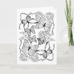 Zen Nature Garden Butterflies Colouring Page Card