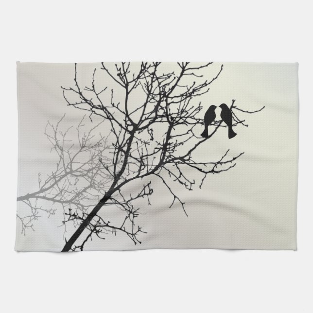 zen nature landscape black white tree silhouette kitchen towel (Horizontal)