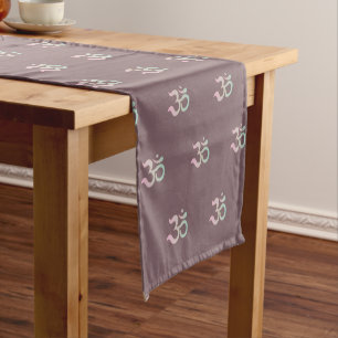 Zen Om symbol pattern pastel pink green mauve Short Table Runner