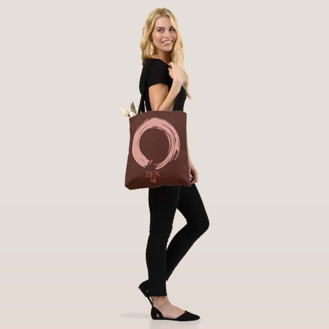 Zen Peace Calm Off-Pink on Brown Background Tote Bag (On Model)