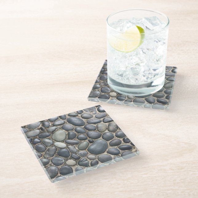 Zen Pebble Art Pattern Decor Glass Coaster (Angled)