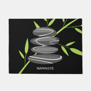 Zen pebble stones stacking & bamboo print door mat