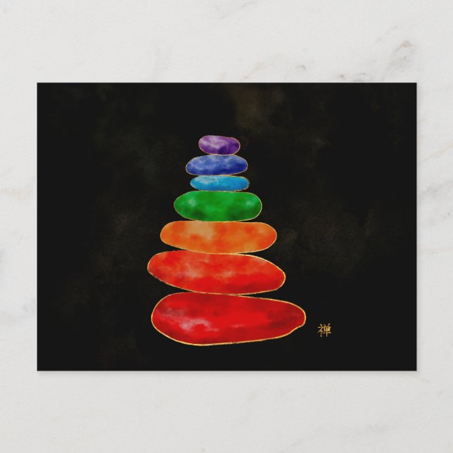 Zen Pebbles Chakras - Watercolor & Gold Holiday Postcard (Front)