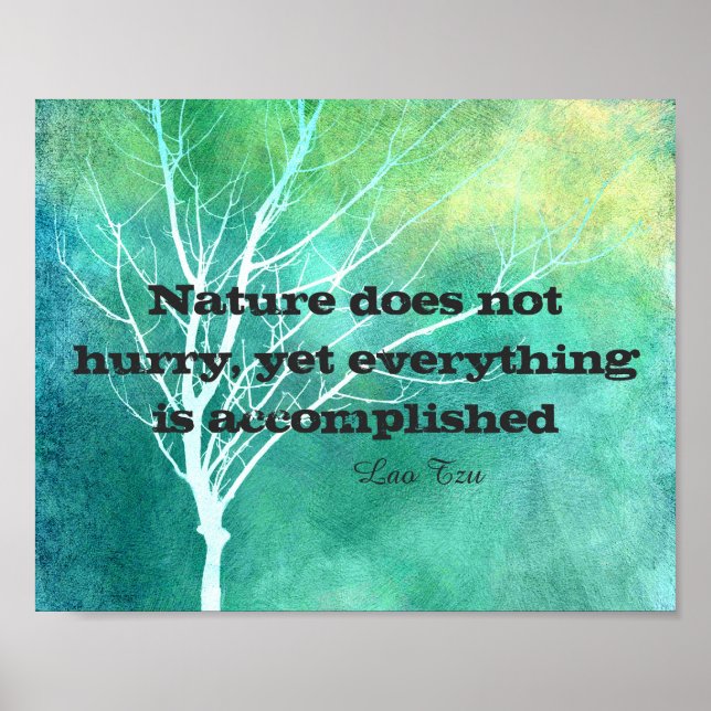 zen quote on nature text on original art teal blue poster (Front)