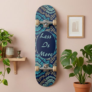Zen Quote Peaceful Sacred Mandala Damask Blue Teal Skateboard