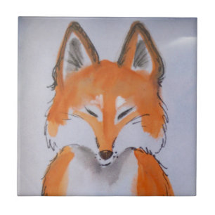 Zen Red Fox Art Minimal White Animal Painting Tile