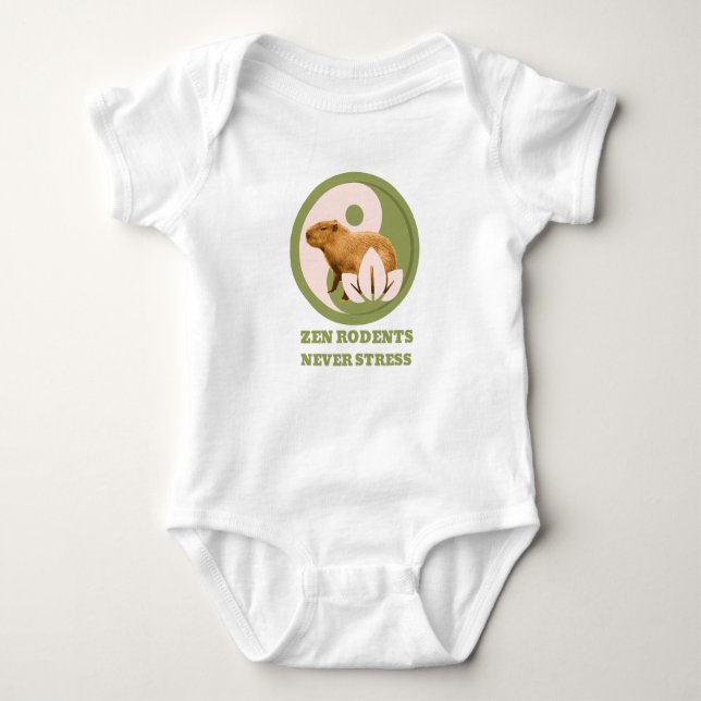 Zen Rodents Never Stress Capybara Humour Baby Bodysuit (Front)