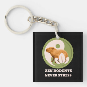 Zen Rodents Never Stress Capybara Humour Keychain