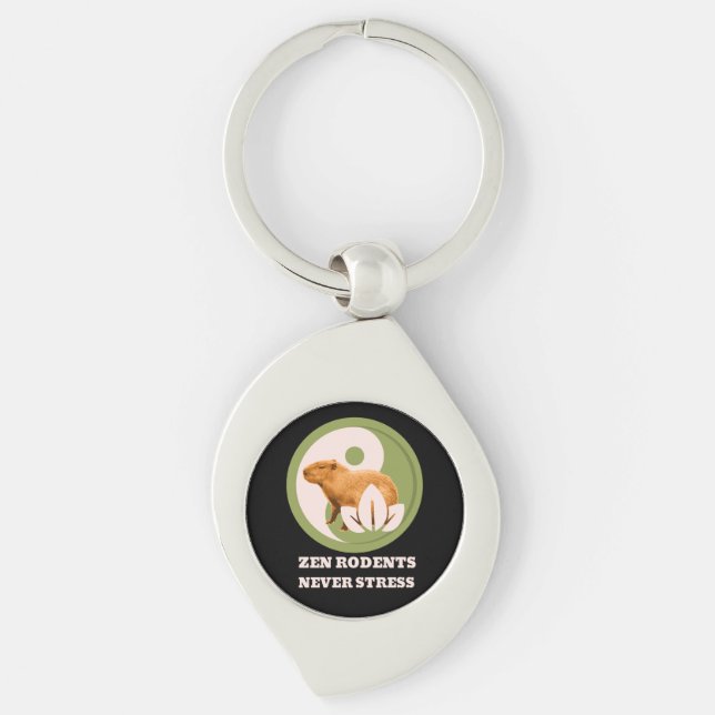 Zen Rodents Never Stress Capybara Humour Keychain (Front)