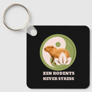 Zen Rodents Never Stress Capybara Humour Keychain