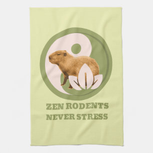 Zen Rodents Never Stress Capybara Humour Kitchen Towel