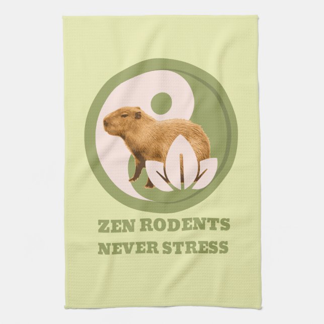 Zen Rodents Never Stress Capybara Humour Kitchen Towel (Vertical)