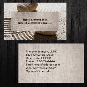 Zen Sand Labrynth and Stones with Faux Linen Business Card