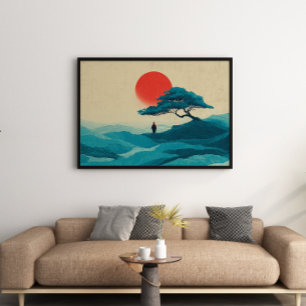 Zen Solitude Red Sun Wall Art Imprimer Poster