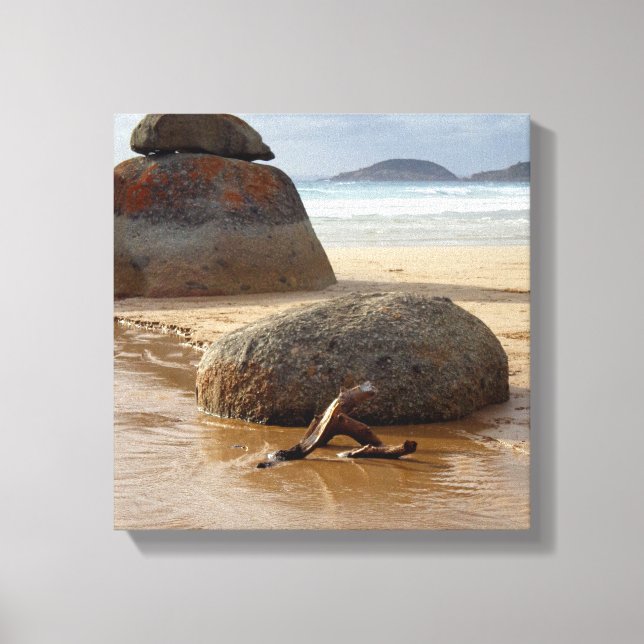 Zen Stacked Boulders on Beach Canvas Print (Front)