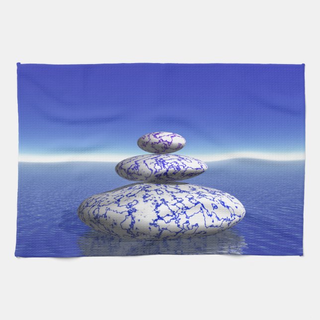 Zen Stone Blue Purple Ocean Love Peace Inspiration Kitchen Towel (Horizontal)