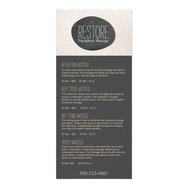 Zen Stone Massage Therapist Service Spa Menu (Front)