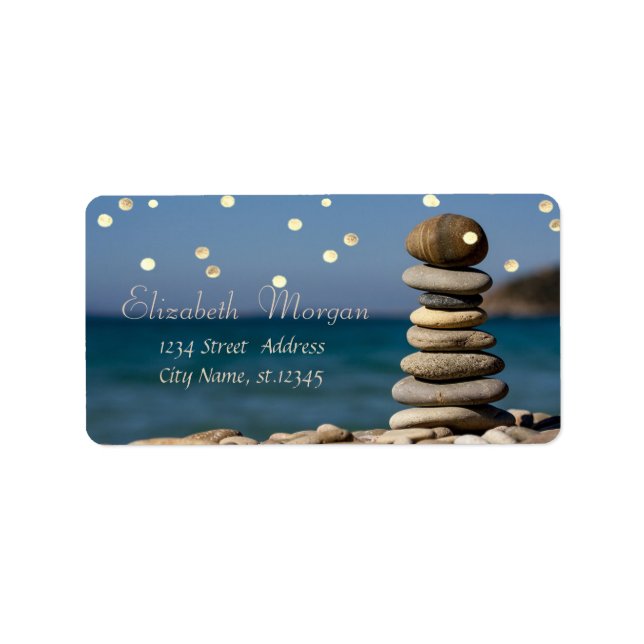 Zen Stones, Beach, Faux Gold Foil Confetti Label (Front)