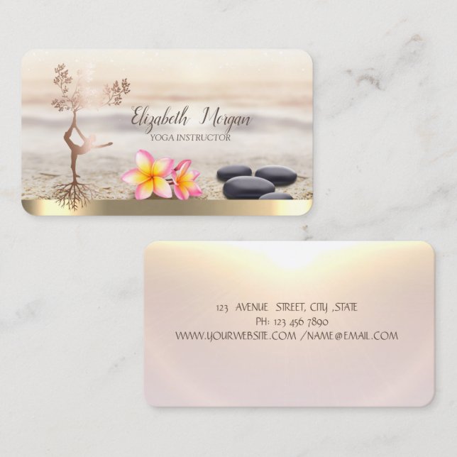 Zen Stones,Flowers,Rose Gold Tree Women Silhouette Business Card (Front/Back)
