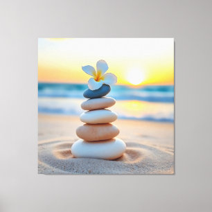 Zen Stones & Plumeria Beach Sunset Canvas Art