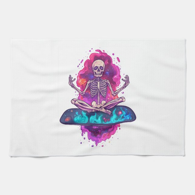 Zen to the Bone � Funny Space Yoga Skeleton Kitchen Towel (Horizontal)