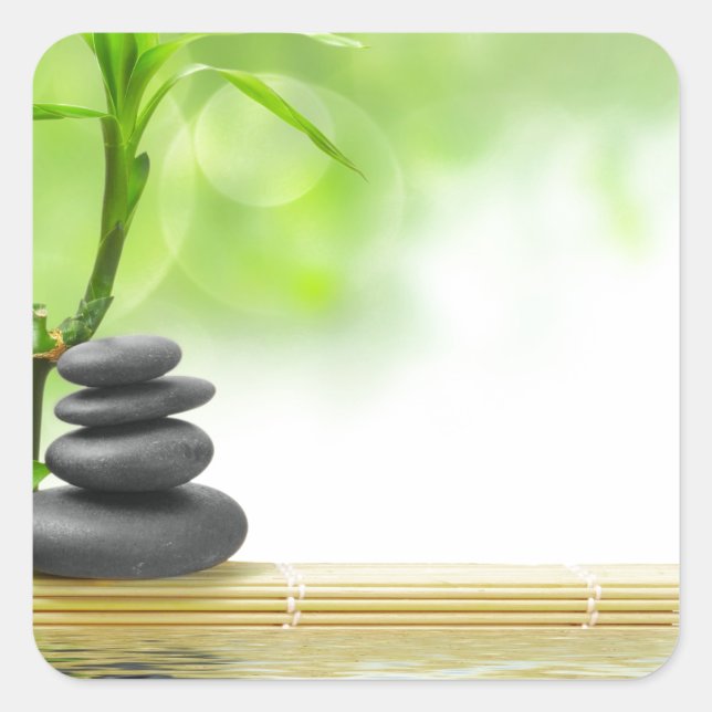 Zen tranquillity water garden by healing love square sticker (Front)